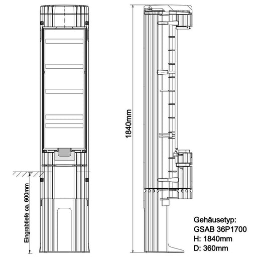 GSAB Elektrotechnik - Anschlussschrank Poller 36P1700K5FP rund mit Sockel
