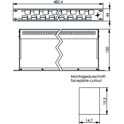 Telegärtner - Patchpanel Kupfer 19Z Modulträger 1HE 100021505 gewinkelt, schwarz
