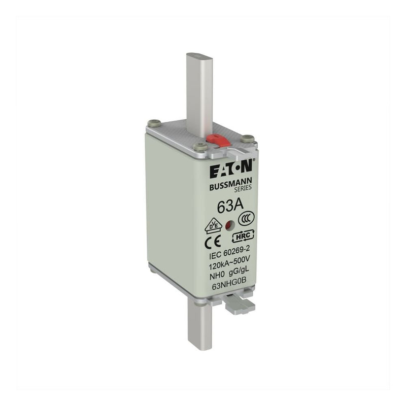 Eaton - Messersicherung Sicherungseinsatz Nieders. NH FUSE 63#63NHG0B 63A AC 500V 120kA − 3 Stück