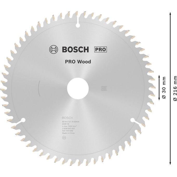 Bosch - Kreissägeblatt PRO Wood Kreissägeblatt, 2608640433 216 x 2 x 30 mm, Z60