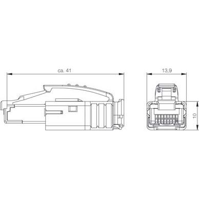 Weidmüller - Modularer Steckverbinder Stecker RJ45 Crimp IE-PS-RJ45-TH-BK mit Knickschutz − 10 Stück