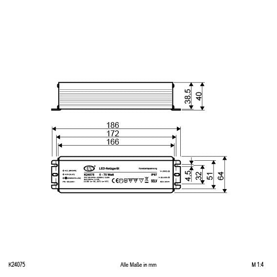 EVN Lichttechnik - LED-Betriebsgerät LED-Netzgerät K 24075 24VDC 0-75W IP67