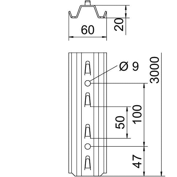 OBO Bettermann - Stiel/Profilschiene TP-Stiel TPSG 3000 FS mit Klemmhaken