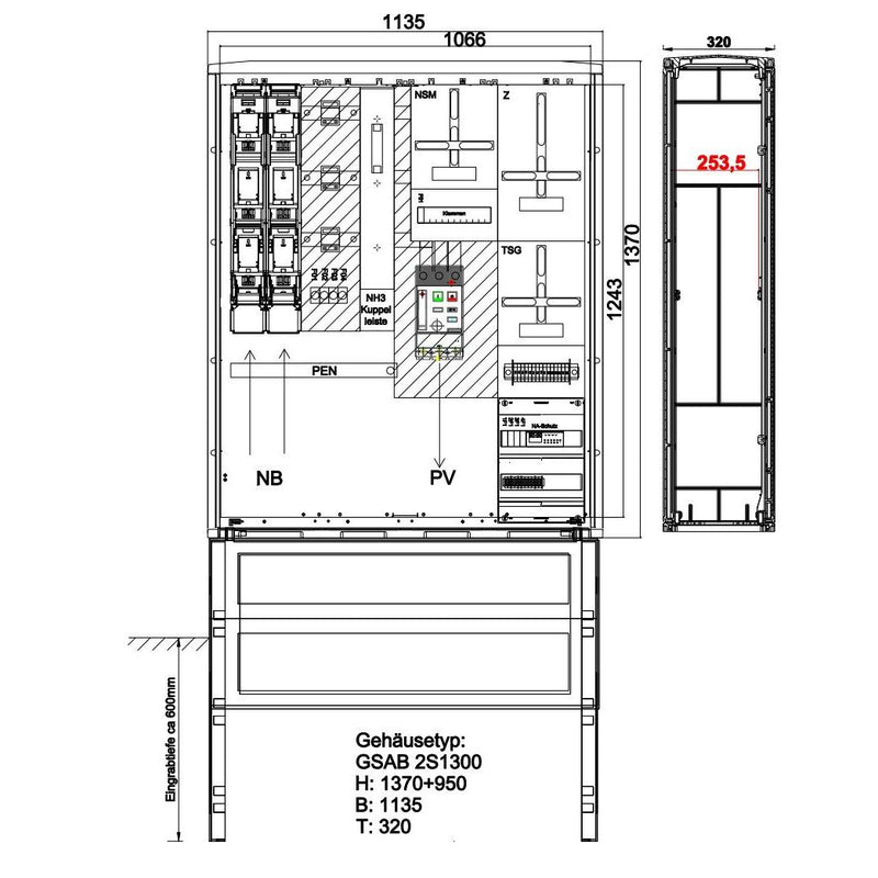 GSAB Elektrotechnik - Zähler-Komplettschrank Wandlermessung 49.W400.AR-01 Mainova 400A