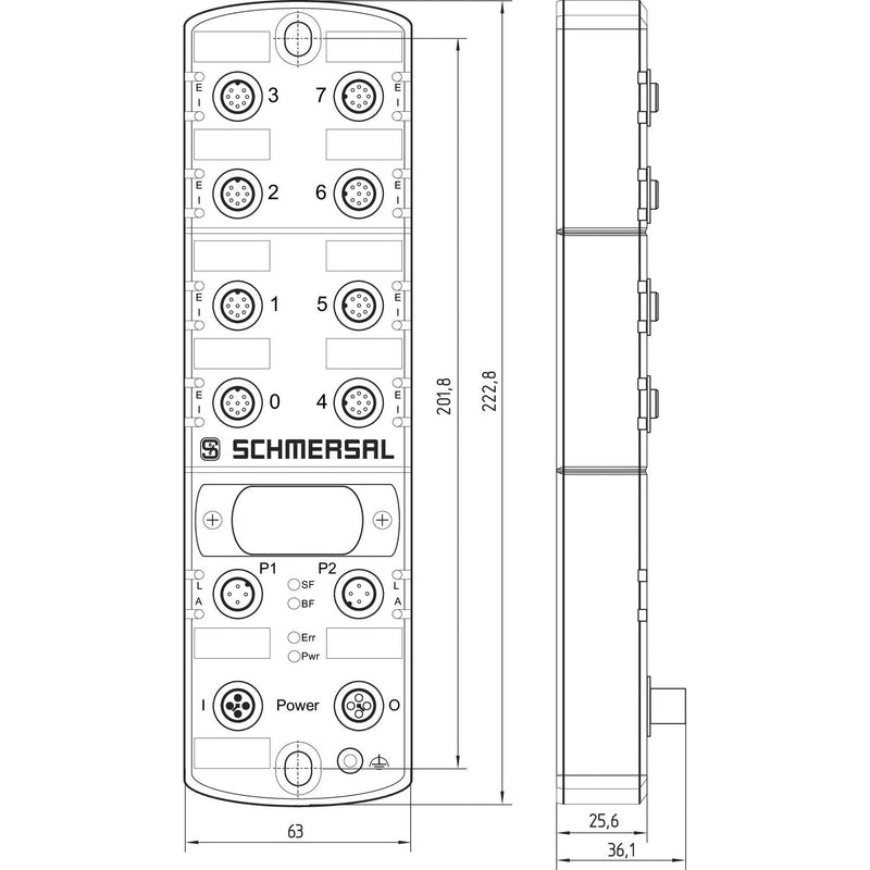Schmersal - Feldbus, Dez. Peripherie - Analoges/dig. Ein-/Ausgangs-Modul Saftey Fieldbox SFB-PN-IRT-8M12-IOP