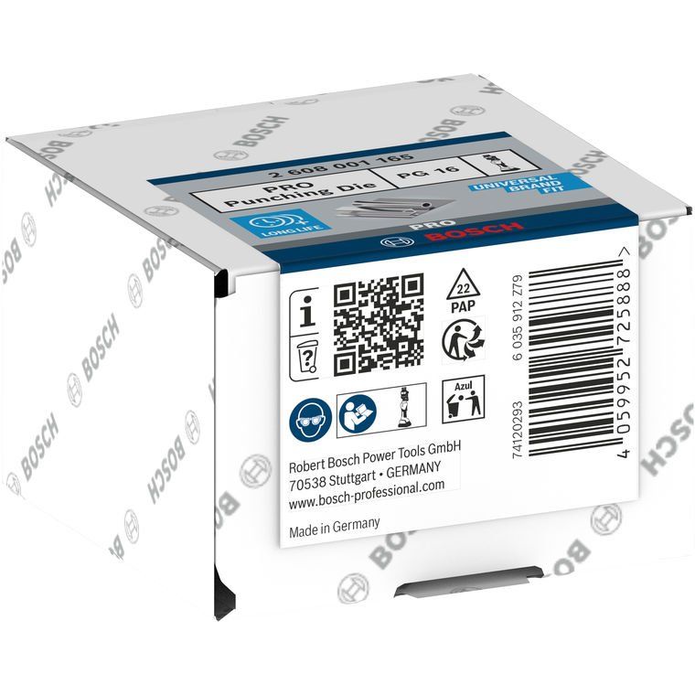 Bosch - Einsatz für Presswerkzeug Kabelschuhe/Verbinder, Aderendhülsen, Schirmanschluss PRO Stempel und Matrize, 2608001165 PG16, Edelstahl