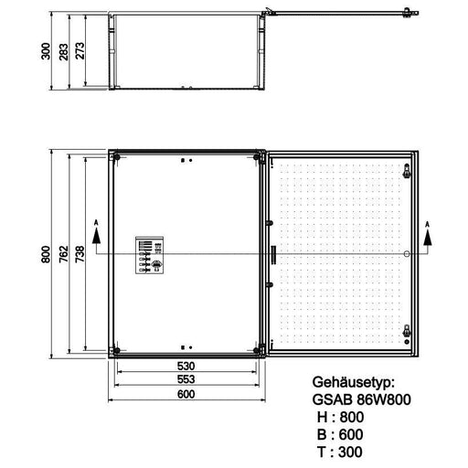 GSAB Elektrotechnik - Gehäuse/Schaltschrank (leer) GfK-Wandschrank IP65 86W800 800x600x300