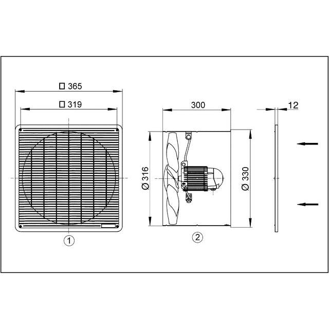 Maico - Wandventilator für Industrie und Gewerbe Wandeinbau-Ventilator EZF 30/4 B 90W,1700cbm/h,IP55  − 1 Stück
