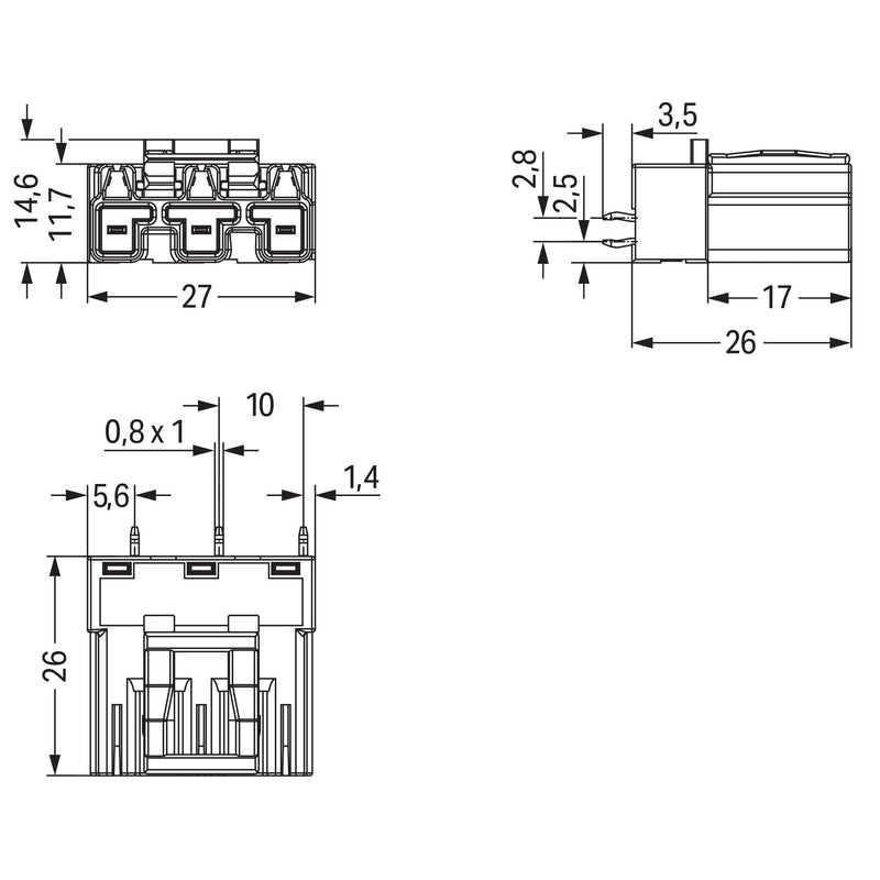 WAGO - Leiterplattensteckverbinder Stecker für Leiterplatten 770-873 3-polig,hellgrün − 100 Stück