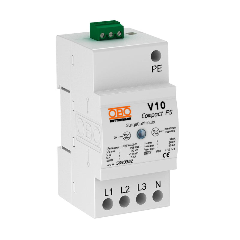 OBO Bettermann - Überspannungsableiter für Energietechnik/Stromversorgung Überspannungsschutzgerät V10 COMPACT-FS m.Fernsignalisierung