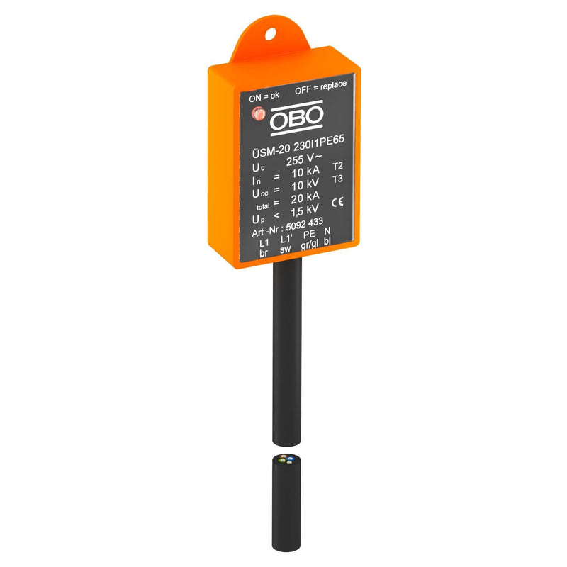OBO Bettermann - Geräteüberspannungsschutz für Energietechnik/Stromversorgung Überspannungsschutzmodul ÜSM-20-230I1PE65 für LED-Leuchten