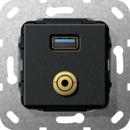 Gira - Einsatz/Abdeckung für Kommunikationstechnik UP Tragring USB A Klinke 568710 sw matt