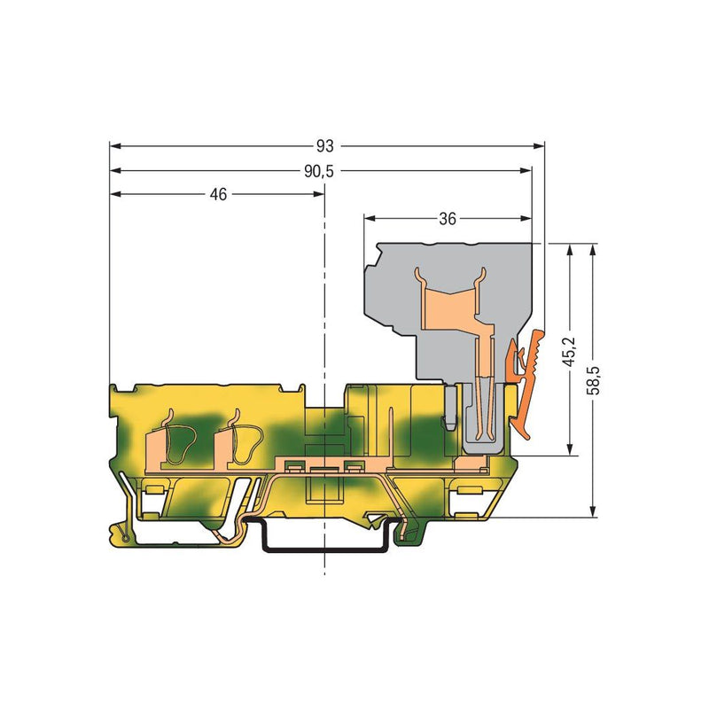 WAGO - Schutzleiter-Reihenklemme 2L/2-Pin-PE-Basisklemme 769-217 − 50 Stück