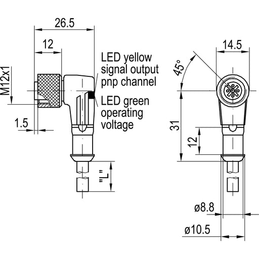 Sensopart - Konfektioniertes Sensor-Aktor-Kabel Winkel -5000- L3-5M-W-PL-PURM12F3P