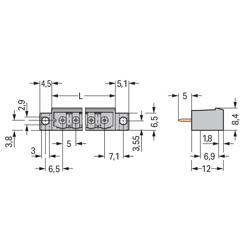 WAGO - Leiterplattensteckverbinder THT-Stiftleiste Lötstift 231-162/040-000 1,2x1,2,gerade,grau − 200 Stück