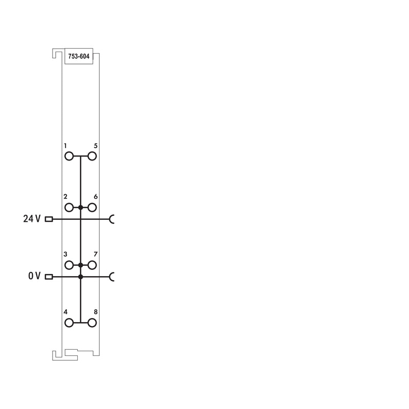 WAGO - Feldbus, Dez. Peripherie - Einspeise- und Segmentmodul Potentialvervielfältigung. 753-604 8-fach 0 V,lichtgrau
