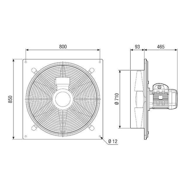 Maico - Explosionsgeschützter Ventilator Axialer Wandventilator DAQ 71/8 Ex 9938m3/h, NW710 8P