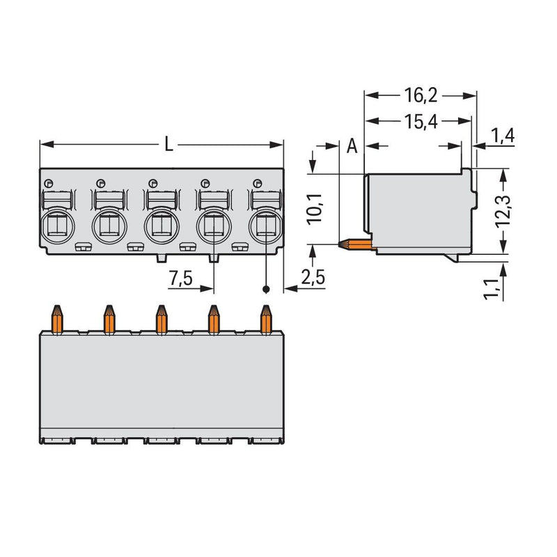 WAGO - Leiterplattensteckverbinder 1-Leiter-THR-Federleiste 2092-4172/200-000 gerade, lichtgrau − 100 Stück