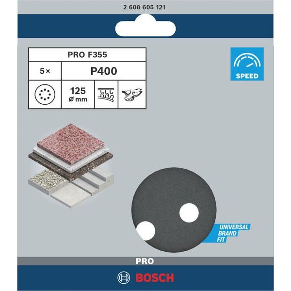 Bosch - Schleifpapier/Schleifvlies PRO F355 Schleifblatt, 125 2608605121 mm, G400, 5-tlg
