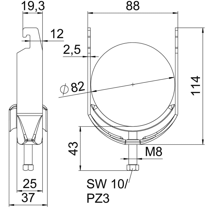 OBO Bettermann Vertr - Bügelschelle Bügelschelle BS-U1-M-82 FT 76-82mm  − 25 Stück