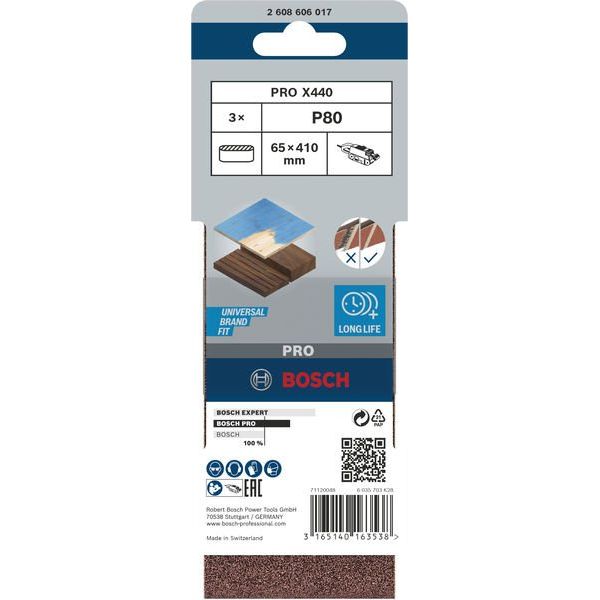 Bosch - Schleifpapier/Schleifvlies PRO X440 Schleifband, 65 x 2608606017 410 mm, G80, 3-tlg