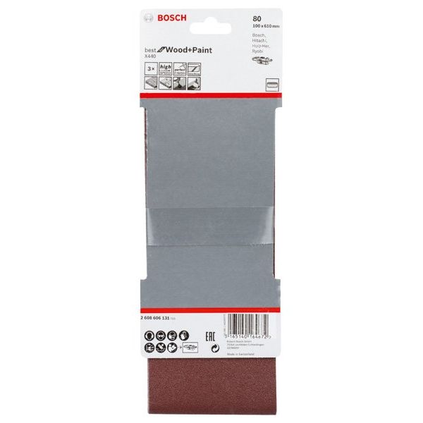 Bosch - Schleifpapier/Schleifvlies PRO X440 Schleifband, 100 2608606131 x 610 mm, 80, 3-tlg