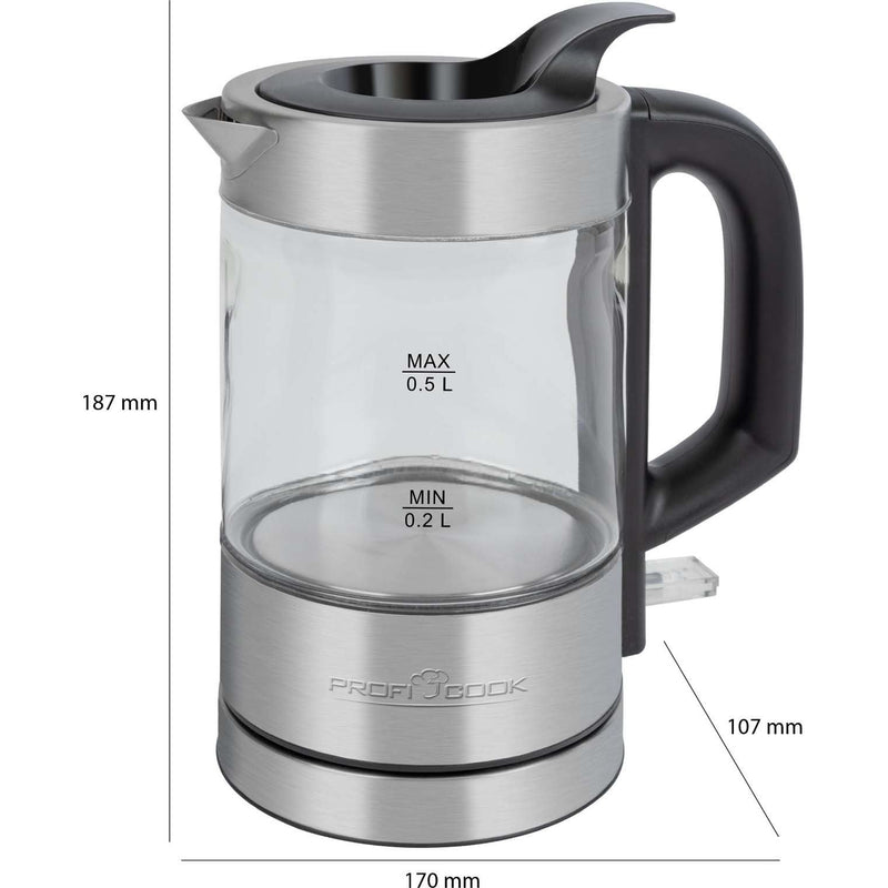 PROFICOOK - Wasserkocher Glas-Wasserkocher PC-WKS 1228 G inox 0,5L