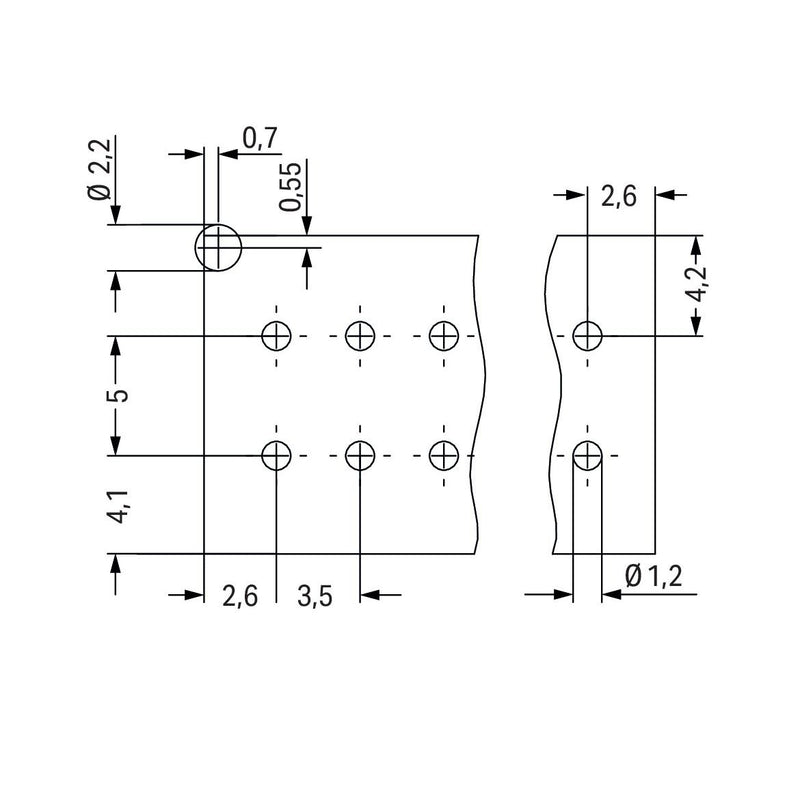 WAGO - Leiterplattensteckverbinder THR-Stiftleiste 2-reihig 713-1411/105-000 0,8x0,8,gerade,sw − 25 Stück