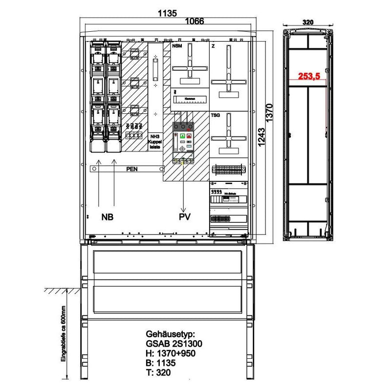 GSAB Elektrotechnik - Zähler-Komplettschrank Wandlermessung 48.W400.AR-01 eNetz Südhessen 400A