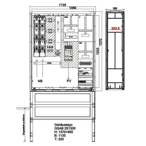 GSAB Elektrotechnik - Zähler-Komplettschrank Wandlermessung 48.W400.AR-01 eNetz Südhessen 400A