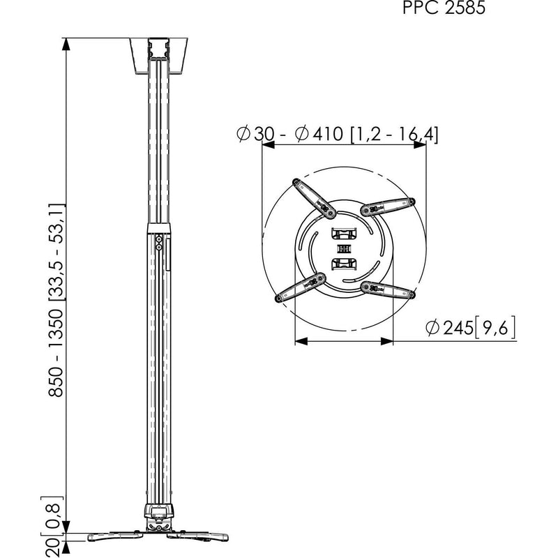 Vogels - Halterung für Audio-/Videosysteme Projektor Deckenhalterung PPC2585 si-sw höhenverst850-1350mm