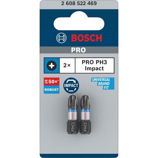 Bosch - Bit PRO Phillips Impact Bit, 2608522469 PH3, 25 mm, 2-tlg
