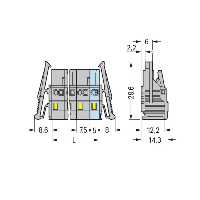 WAGO - Kabelsteckverbinder für Leiterplattensteckverbinder 1-Leiter-Federleiste 231-211/037-000 CAGECLAMP,2,5 mm²,gr − 10 Stück