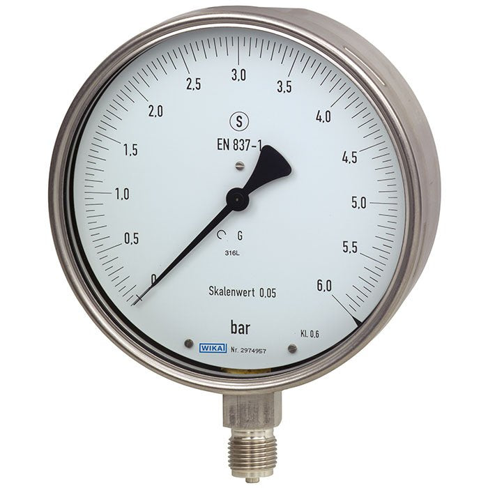 Wika Wiegand - Rohrfedermanometer Feinmessmano 332.30.160 VA 9032045 100barCl06G1/2Bunt