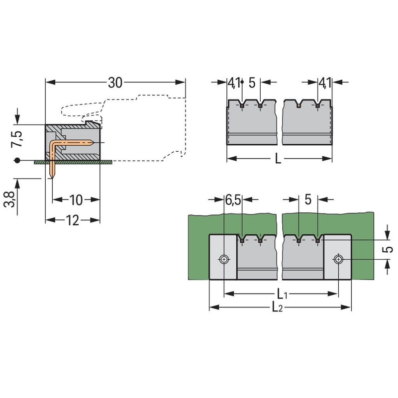 WAGO - Leiterplattensteckverbinder THT-Stiftleiste Lötstift 231-441/001-000 1,0x1,0,abgew.,gr − 100 Stück