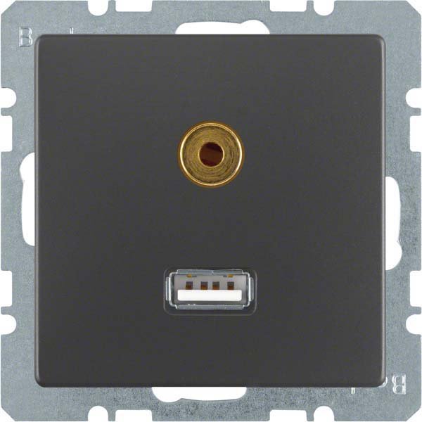 Berker - Einsatz/Abdeckung für Kommunikationstechnik USB/3,5mm Audio Steckdose 3315396086 anth/sa