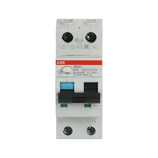 ABB Stotz S&J - Kombination FI-Schalter/Leitungsschutzschalter FI/LS-Schalter DS201A-C10/0,01 6kA, 1p+N