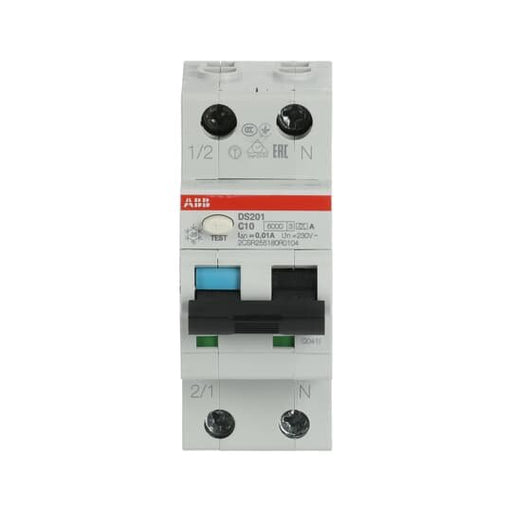 ABB Stotz S&J - Kombination FI-Schalter/Leitungsschutzschalter FI/LS-Schalter DS201A-C10/0,01 6kA, 1p+N