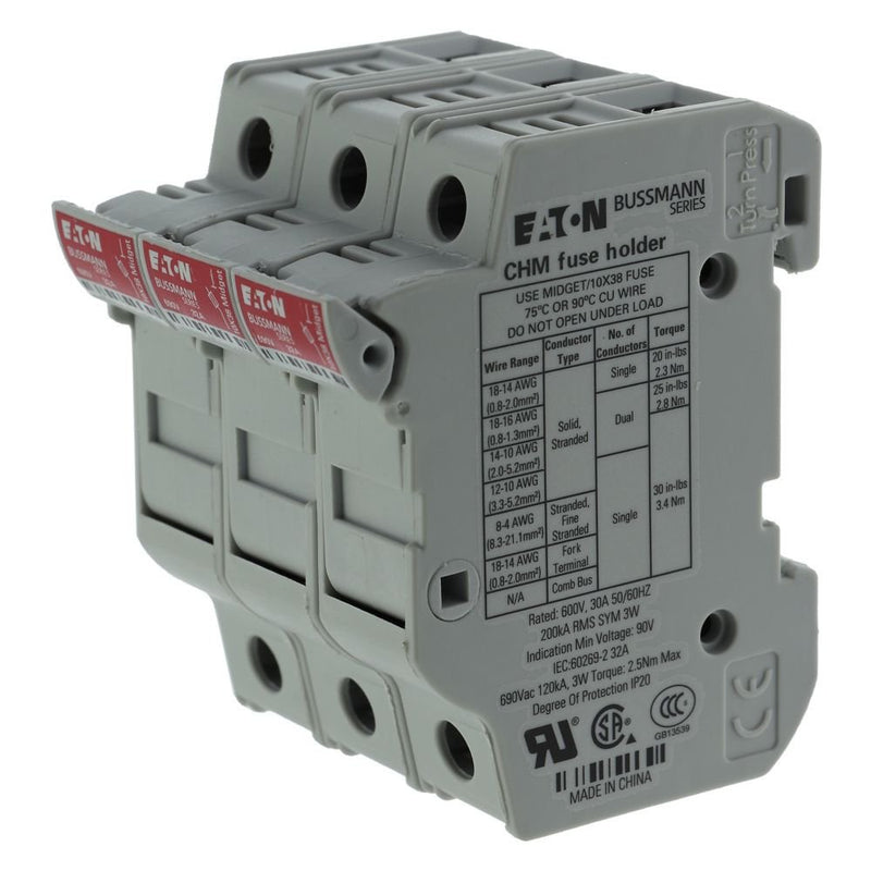 Eaton - Halter für zylindrische Sicherung Sicherungshalter Niedersp. 3PundNeutral#CHM3DNU 30A AC 600V 3polig+N − 3 Stück