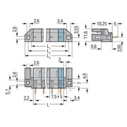 WAGO - Leiterplattensteckverbinder THT-Federleiste gerade 232-741/047-000 Maß 7,5mm,grau − 25 Stück