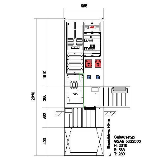 GSAB Elektrotechnik - Zähler-Komplettschrank Zähleranschlußsäule 25.00.1P11FP32162S EnbW 1Zähler