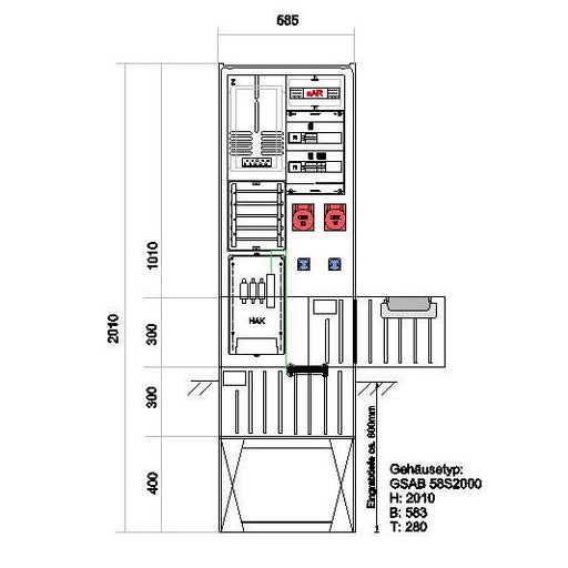 GSAB Elektrotechnik - Zähler-Komplettschrank Zähleranschlußsäule 25.00.1P11FP32162S EnbW 1Zähler