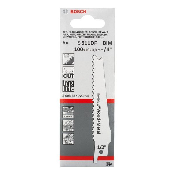 Bosch - Säbelsägeblatt Flexible for Wood and 2608657723 Metal, 5er-Pack