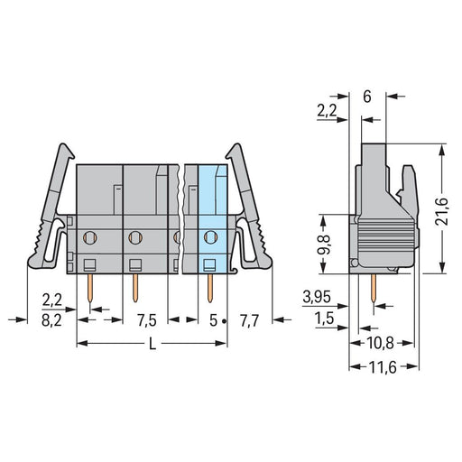 WAGO GmbH & Co. KG - Leiterplattensteckverbinder THT-Federleiste gerade 232-739/039-000 Maß 7,5mm,grau − 25 Stück