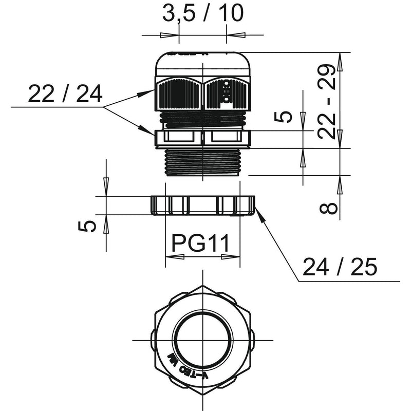 OBO Bettermann - Kabelverschraubung Verschraubung V-TEC PG11+ LGR mit Gegenmutter − 50 Stück