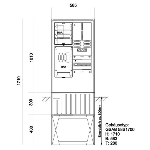 GSAB Elektrotechnik - Zähler-Komplettschrank Zähleranschlußsäule 48.00.1P11HSAb eNetz Südhessen