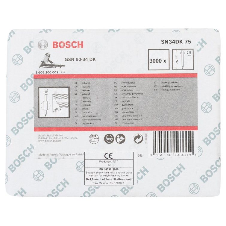 Bosch - Nagel für Nagelgerät D-Kopf Streifennagel 2608200002 SN34DK 75 2,8 mm 75