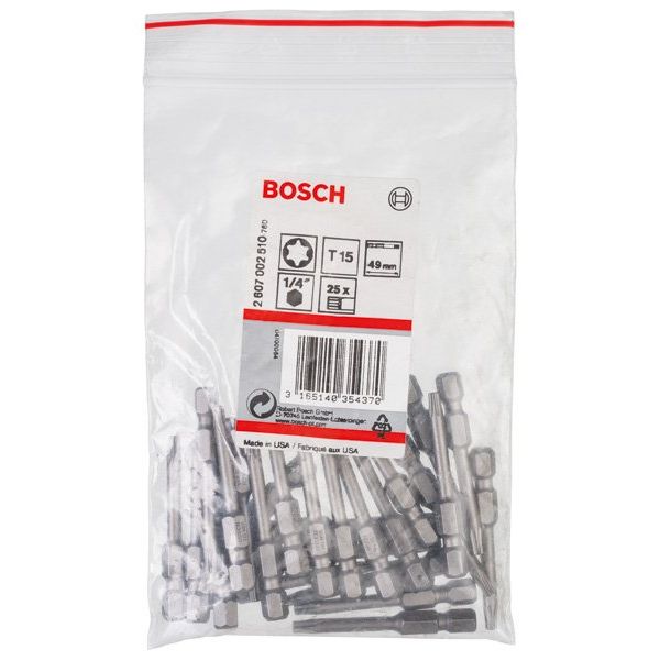 Bosch - Bit Schrauberbit Extra-Hart 2607002510 T15 49 mm 25er-Pack