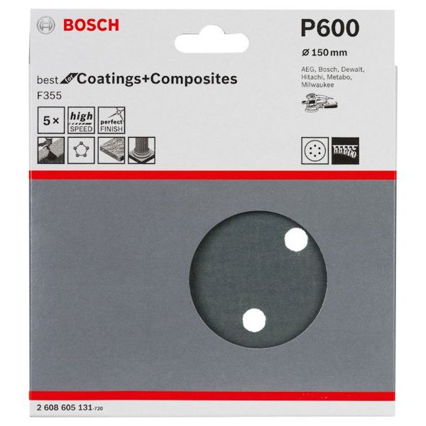 Bosch - Schleifpapier/Schleifvlies PRO F355 Schleifblatt, 150 2608605131 mm, G600, 5-tlg