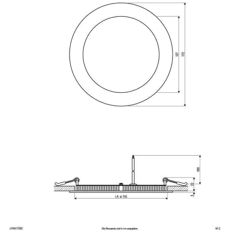 EVN Lichttechnik - Decken-/Wandleuchte LED Einbau Panel ws LP RW 173502 15W 3000K 172mm rd